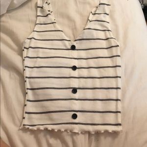 Black & White striped ruffle tank